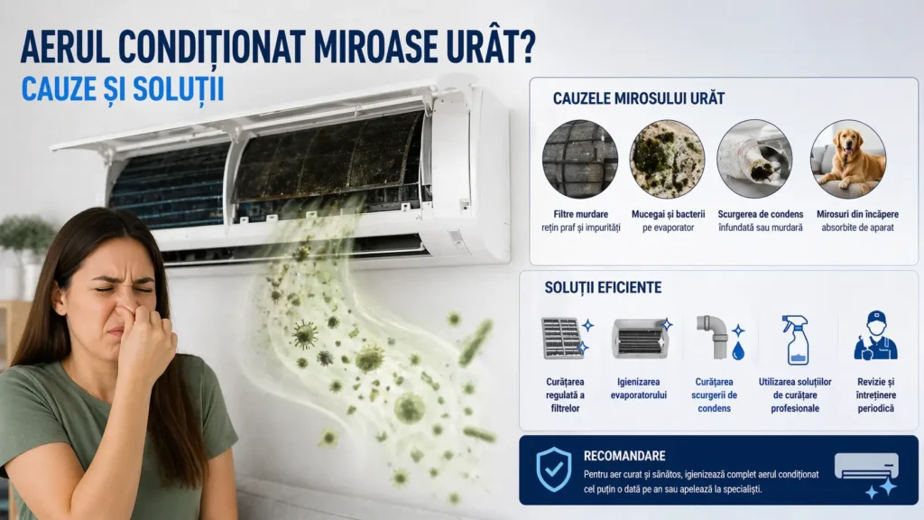 aer conditionat murdar care provoaca miros urat si necesita curatare sau igienizare